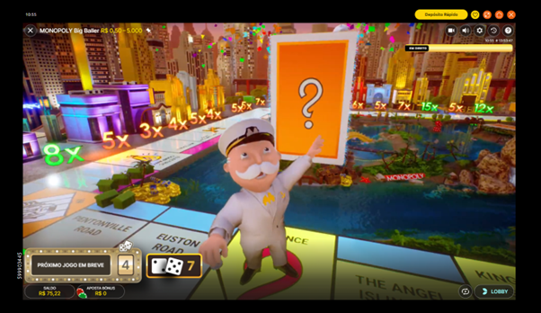 Sr. Monopoly com carta Chance no tabuleiro 3D 